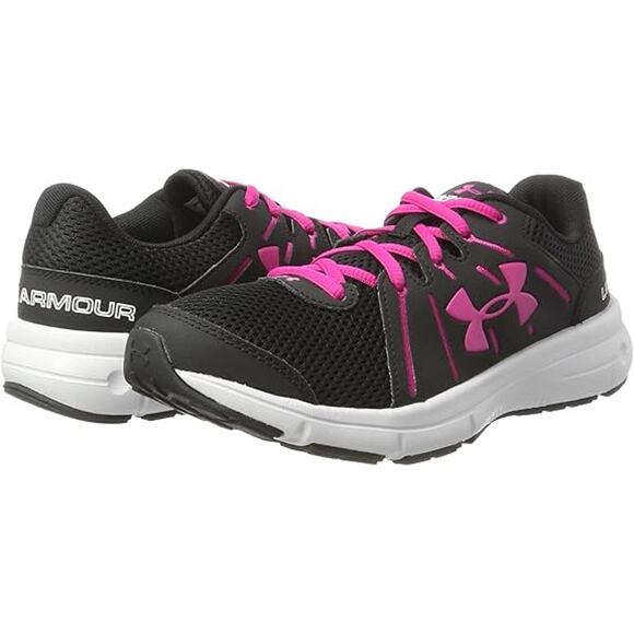Under Armour Size 6.5 WIDE Black Pink Dash Run 2 Running Sneakers Athletic LF4 - Picture 1 of 7